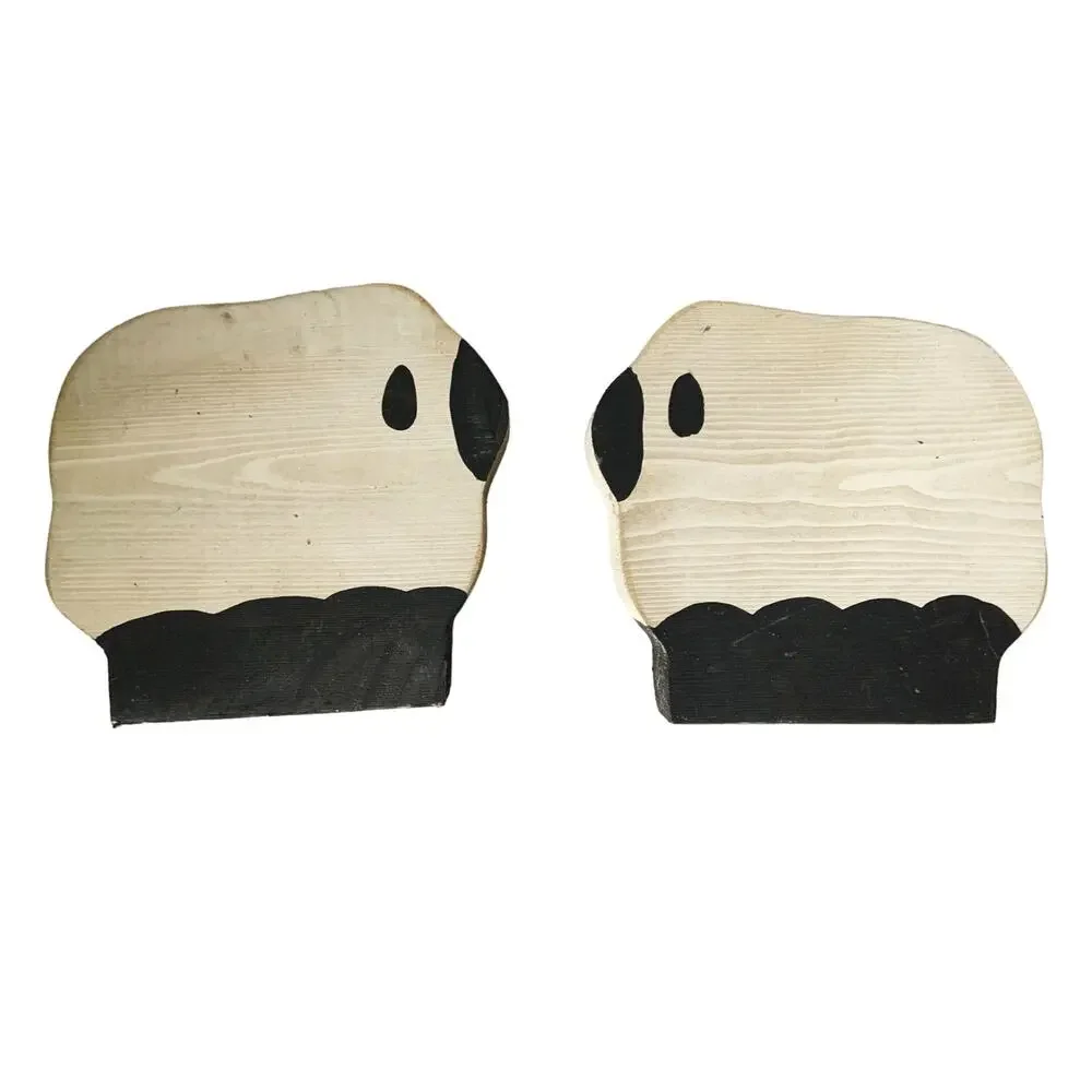 Pair of Chunky Wood Sheep Handmade 7